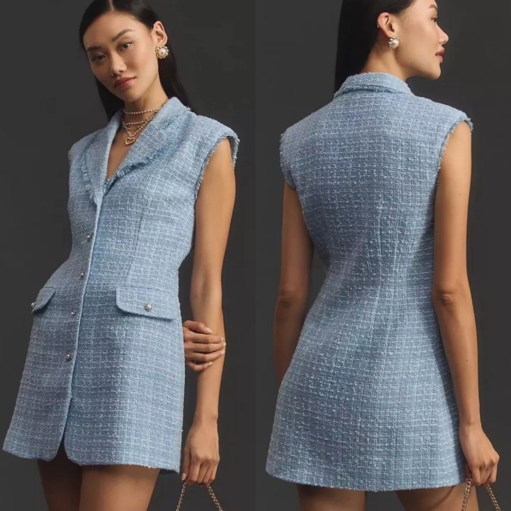 NEW Anthropologie | Maeve | Sleeveless Tweed Blue Blazer Dress